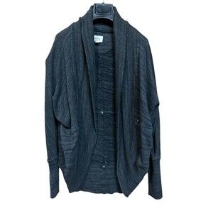 Wilfred open Cardigan Sweater M Silver Accents Batwing Sleeves skinny wrist gray